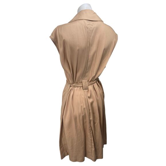 Zara Tan Khaki Drop Shoulder Tie Waist Notch Collar Vest Coat Mini Dress Size M - Picture 2 of 3